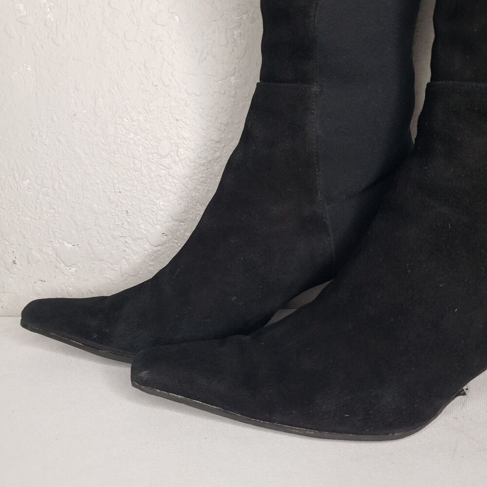 Stuart weitzman Over The Knee Black Suede Leopard Pointed Toe Heel Sz 6.5 Boots - Picture 3 of 13